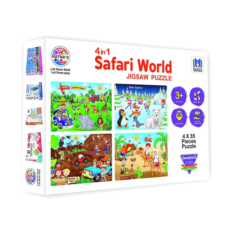 Preview image 5th product image for 4-in-1 Safari World Jigsaw Puzzle for Kids | 35 Pieces Each - BachcheCompany.com