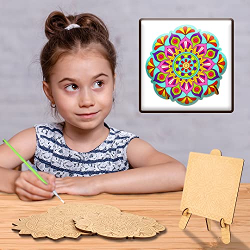 Preview image 5th product image for Wooden Mandala Art Coloring Kit with 6 Designs & Watercolor- BachcheCompany.com