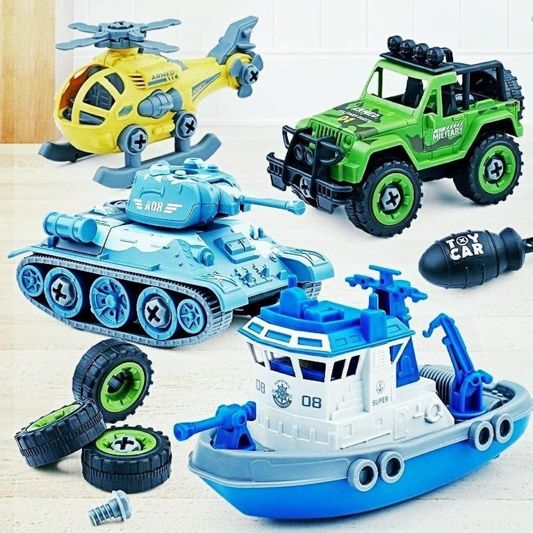 Preview image 3rd product image for Military Army Toy Cars 4 Pack w/Screwdriver - STEM Toys - BachcheCompany.com