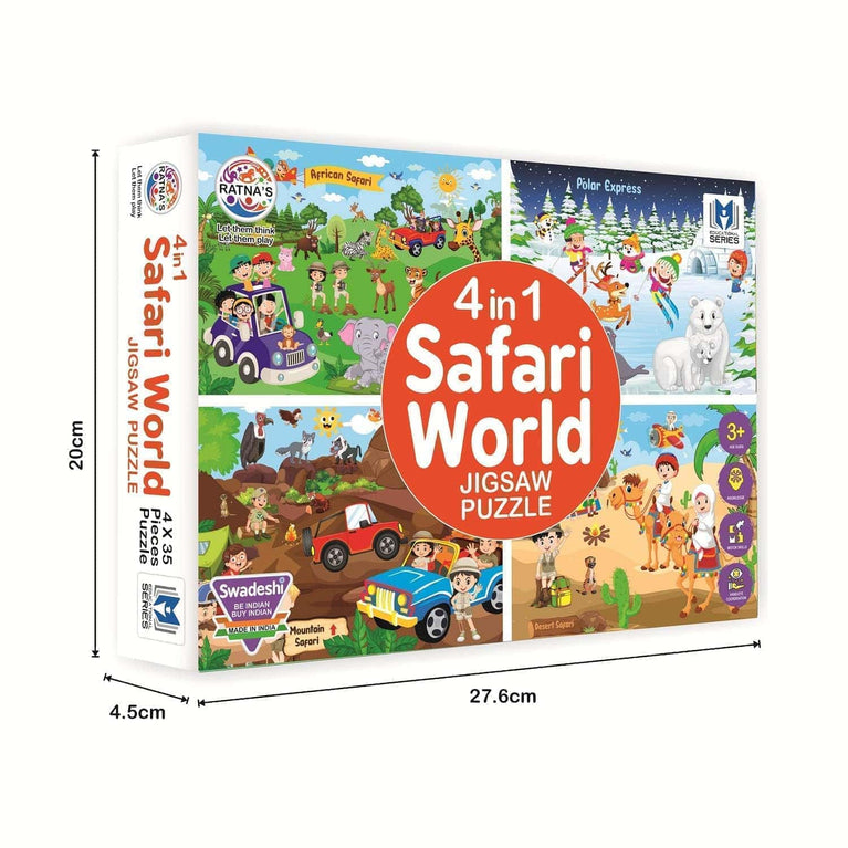 Preview image 6th product image for 4-in-1 Safari World Jigsaw Puzzle for Kids | 35 Pieces Each - BachcheCompany.com