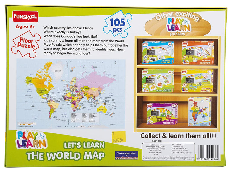 Preview image 3rd product image for Funskool World Map Puzzle for 6+ Kids - BachcheCompany.com