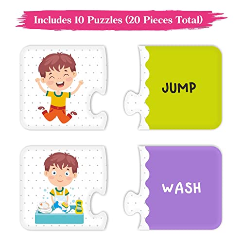 Preview image 2nd product image for Action Word Learning Pack: Montessori Puzzle Toys for 3 Year Olds - BachcheCompany.com