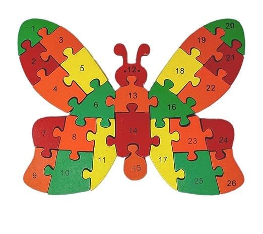 Preview image Wooden Butterfly Puzzle for Toddlers - A to Z and 1 to 26 - BachcheCompany.com