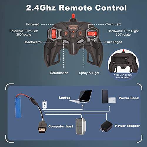 Preview image 2nd product image for Transform Robot Car Toy for Kids with Rechargeable Battery and Water Spray - BachcheCompany.com