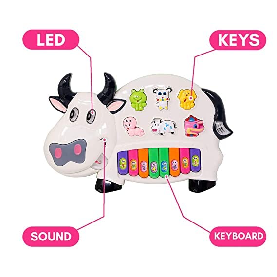 Preview image 2nd product image for Cow Piano: Musical Fun for Kids - 3 Modes, Flashing Lights and Animal Sounds - BachcheCompany.com