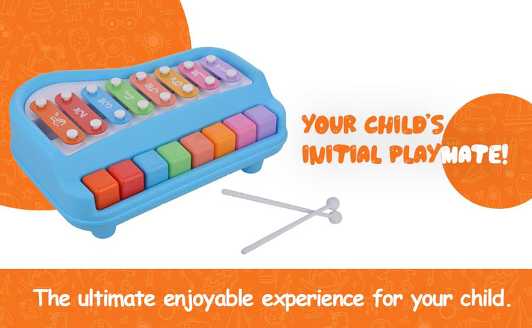 Preview image 3rd product image for Musical Multi-Keys Xylophone and Piano for Kids - Non-Toxic and Non-Battery - 8 Keys Blue - BachcheCompany.com