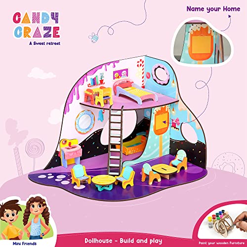 Preview image 3rd product image for Candy Craze: DIY Wooden Doll House Toy with Furniture - BachcheCompany.com