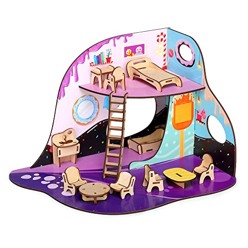 Preview image 7th product image for Candy Craze: DIY Wooden Doll House Toy with Furniture - BachcheCompany.com