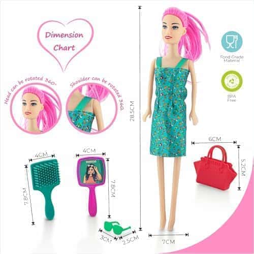 Preview image 6th product image for Myra Doll - Moveable Arms and Legs, Green Dress - BachcheCompany.com