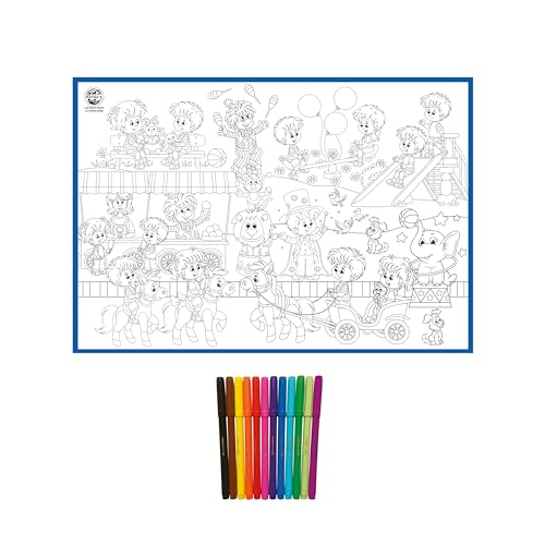 Preview image 2nd product image for My Coloring Mat - Carnival Print - 40x27 - Washable and Reusable - Kids Coloring Kit - BachcheCompany.com