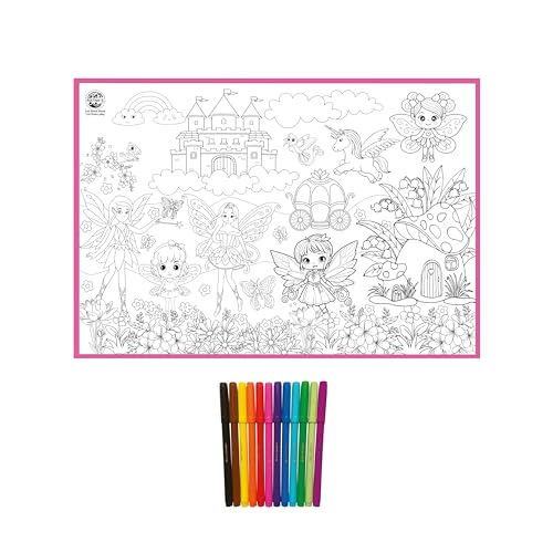 Preview image 2nd product image for My Coloring Mat: Fairies Print - 40x27, Washable and Reusable - for Kids 3+ | Assorted Design - BachcheCompany.com