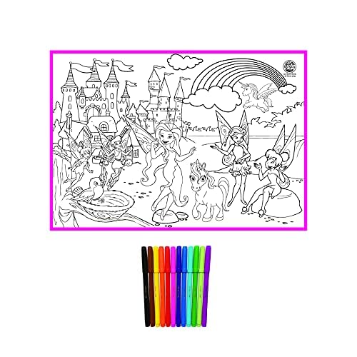 Preview image 4th product image for My Coloring Mat: Fairies Print - 40x27, Washable and Reusable - for Kids 3+ | Assorted Design - BachcheCompany.com