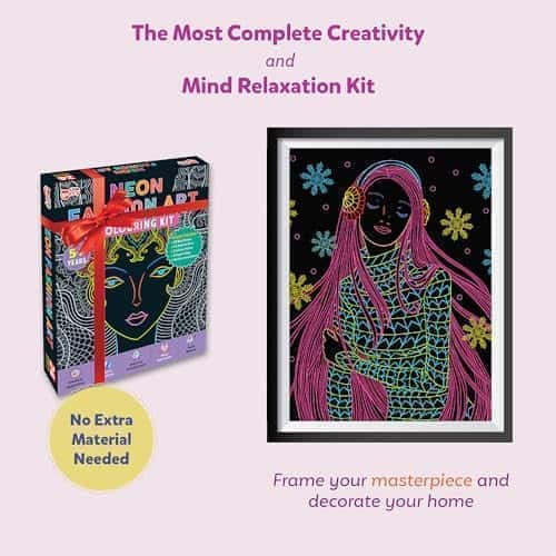 7th product image for Little Berry Canvas Neon Fashion Mandala Art Coloring Kit for Adults & Kids - 24 Sheets, Sketch Pens & Glitter Tubes - Gift & Creative Fun- BachcheCompany.com