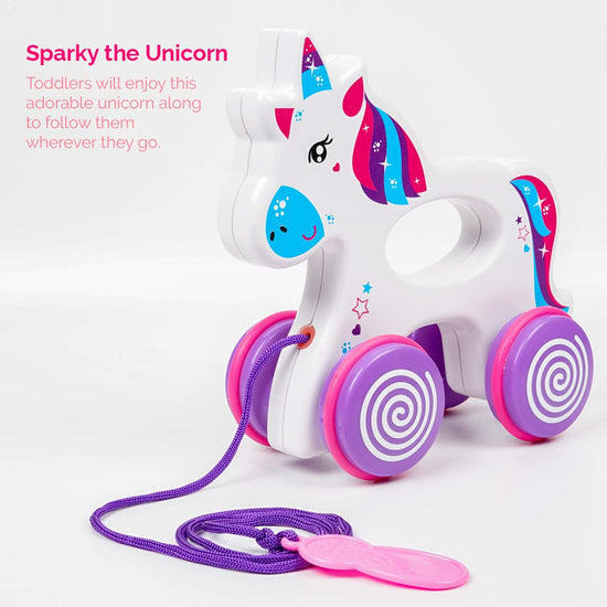 3rd product image for Sparky The Unicorn: Pull Along Toy for Infants - BachcheCompany.com