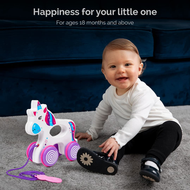 5th product image for Sparky The Unicorn: Pull Along Toy for Infants - BachcheCompany.com