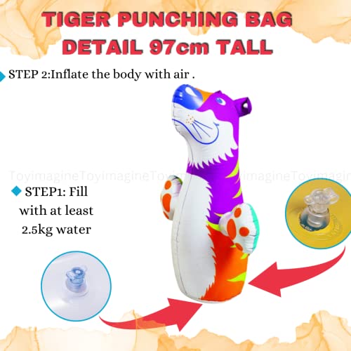 3rd product image for 3D Inflatable Tiger Punching Bag for Kids - Water and Air Base Toy for Toddlers! - BachcheCompany.com