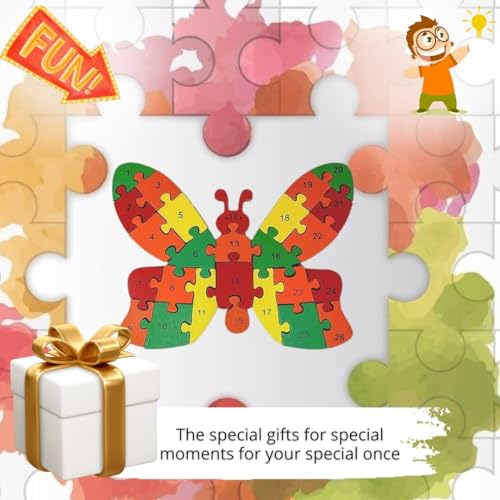 Preview image 6 Product Image for - BC9047032856889 for Wooden Butterfly Puzzle for Toddlers - A to Z and 1 to 26
