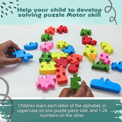 5th product image for Wooden Butterfly Puzzle for Toddlers - A to Z and 1 to 26 - BachcheCompany.com
