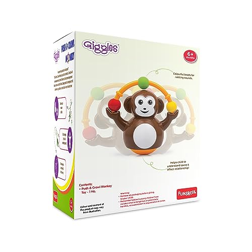 2nd product image for Funskool Giggles Push n Crawl Monkey: Tummy Time Toy - BachcheCompany.com