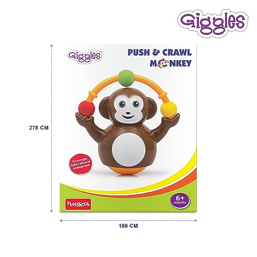 5th product image for Funskool Giggles Push n Crawl Monkey: Tummy Time Toy - BachcheCompany.com