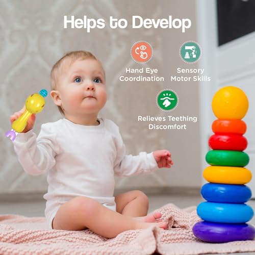 4th product image for Jingle Safari Rattles and Teether Toys - Lightweight 5pc Set for Newborns - BachcheCompany.com