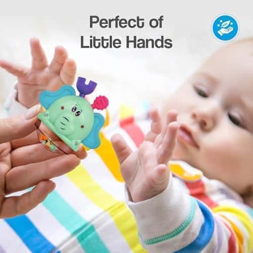 7th product image for Jingle Safari Rattles and Teether Toys - Lightweight 5pc Set for Newborns - BachcheCompany.com